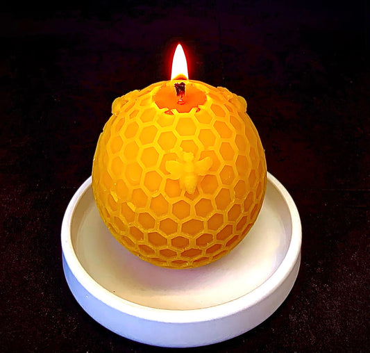 100% Pure beeswax ball candle - honeycomb sphere candle - honeybee candle - candle gift - 3”