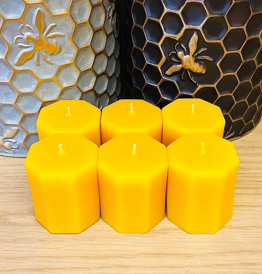6 Pure beeswax votive candles - octagonal votive candles - wedding candles - baby shower gift - natural beeswax candles