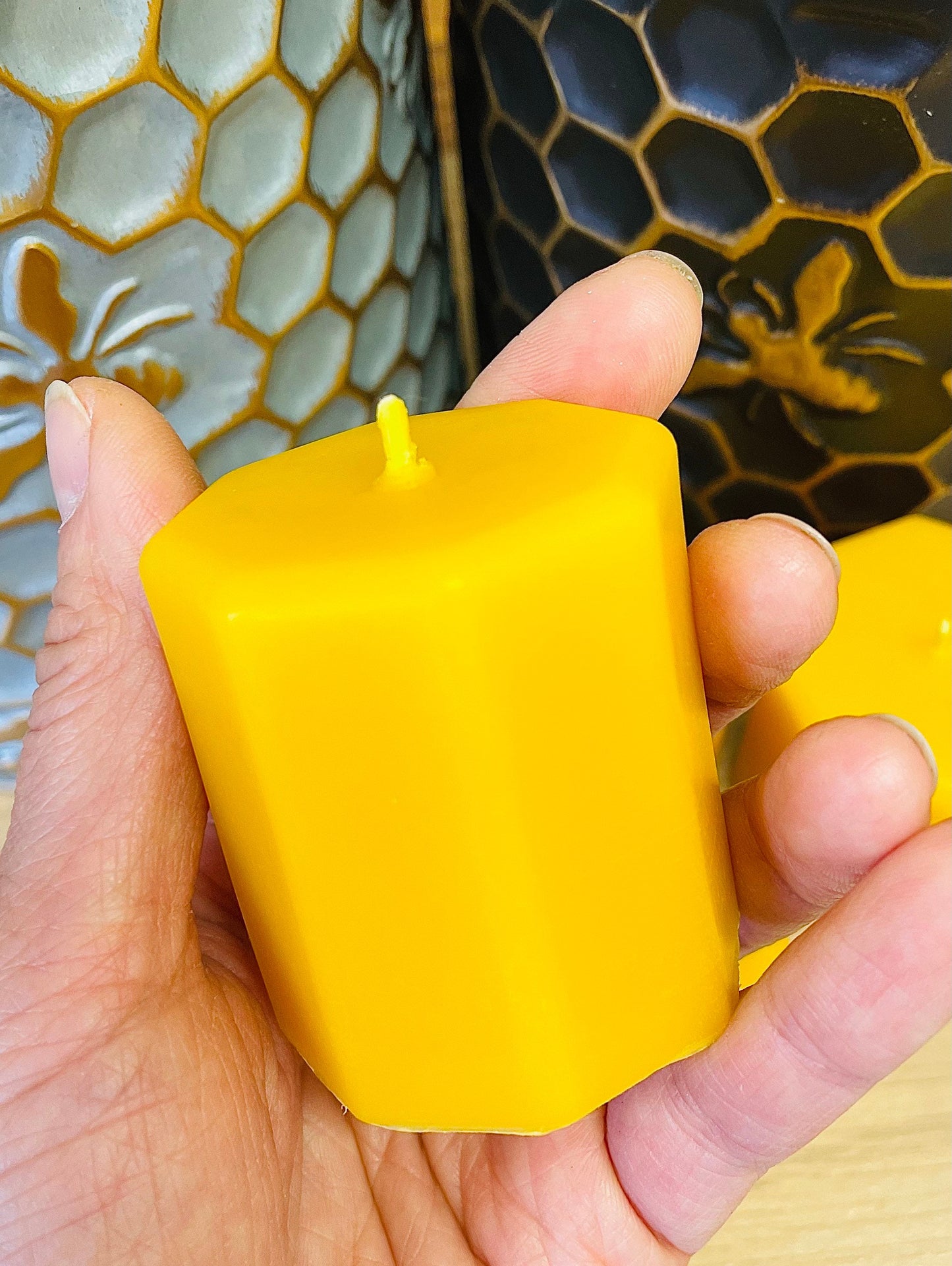 6 Pure beeswax votive candles - octagonal votive candles - wedding candles - baby shower gift - natural beeswax candles