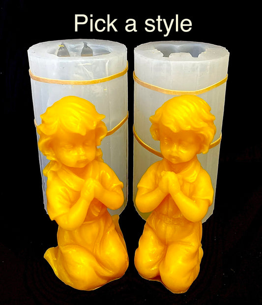 4” 3D Prayer candle Mold - praying girl boy - praying hands candle - soap resin mold