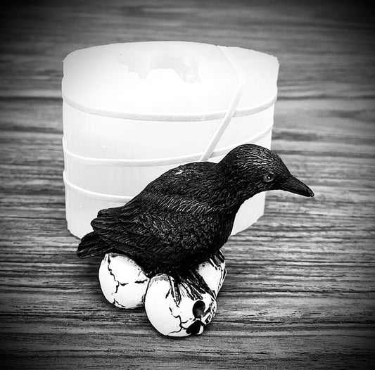 Small 3D Silicone raven crow Mold - crow on skull mold - Halloween mold - ritual spiritual candle mold - homemade
