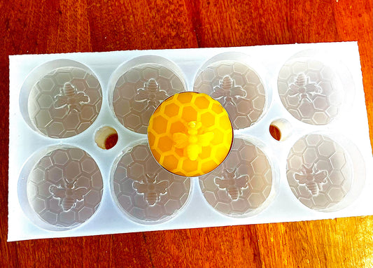 Silicone honey bee Tealight candle Mold - honeybee honeycomb tealight mold - 8 cavities - wax melt lotion bar soap
