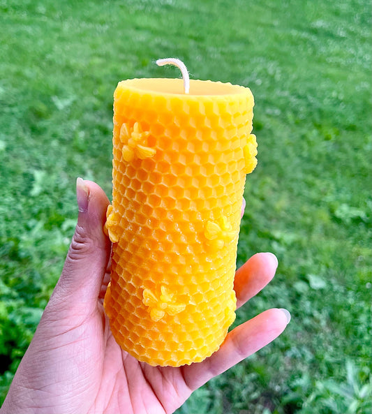 100% Pure beeswax honeybee honeycomb candle - beeswax pillar candle - candle gift - 4.25”