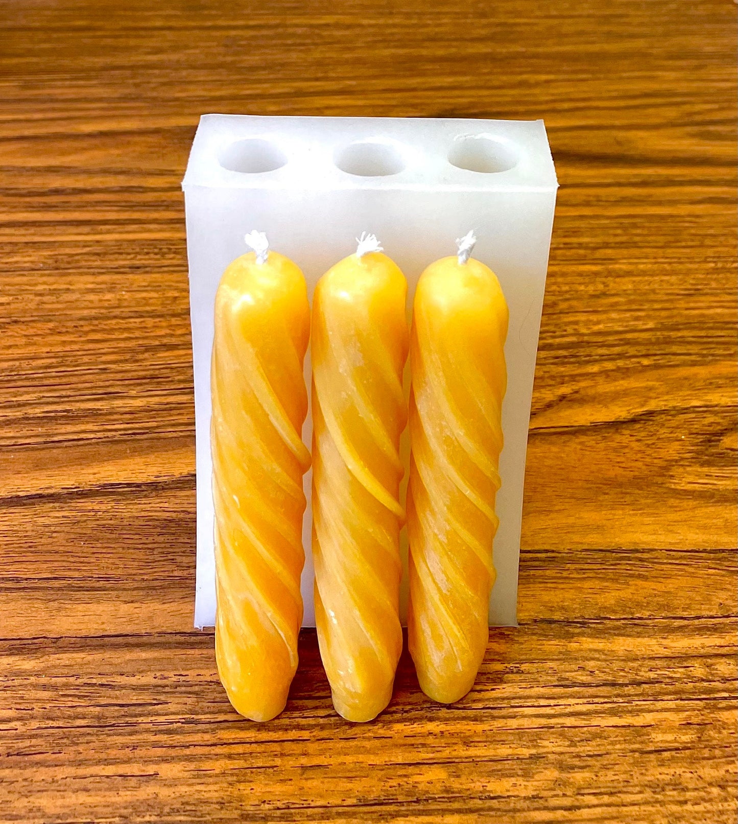 Silicone twisted taper candle mold 4.75” - spiral taper mold - mini taper Mold - beeswax candle mold - 3 cavities - homemade