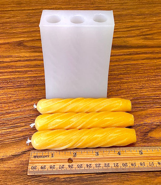 Silicone twisted taper candle mold 4.75” - spiral taper mold - mini taper Mold - beeswax candle mold - 3 cavities - homemade