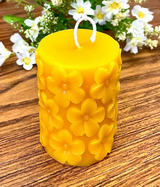 100% pure beeswax plumeria flower pillar candle - candle gift - wedding shower candle