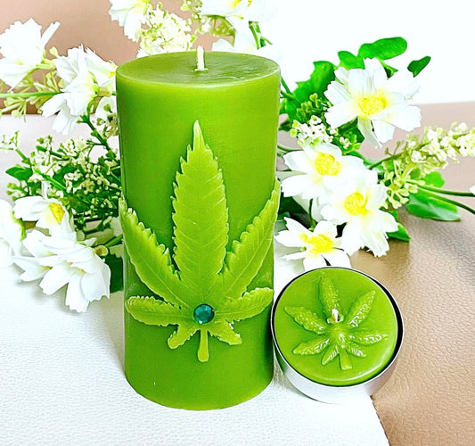 beeswax cannabis candle - marijuana candle - pot leaf candle - decorative candle - pillar candle