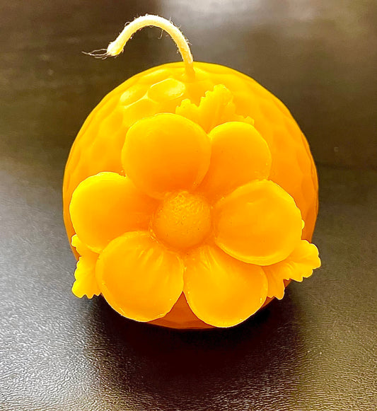 3” pure beeswax flower ball candle - wedding candle - candle gift - gift for her - unique gift - artisan candle