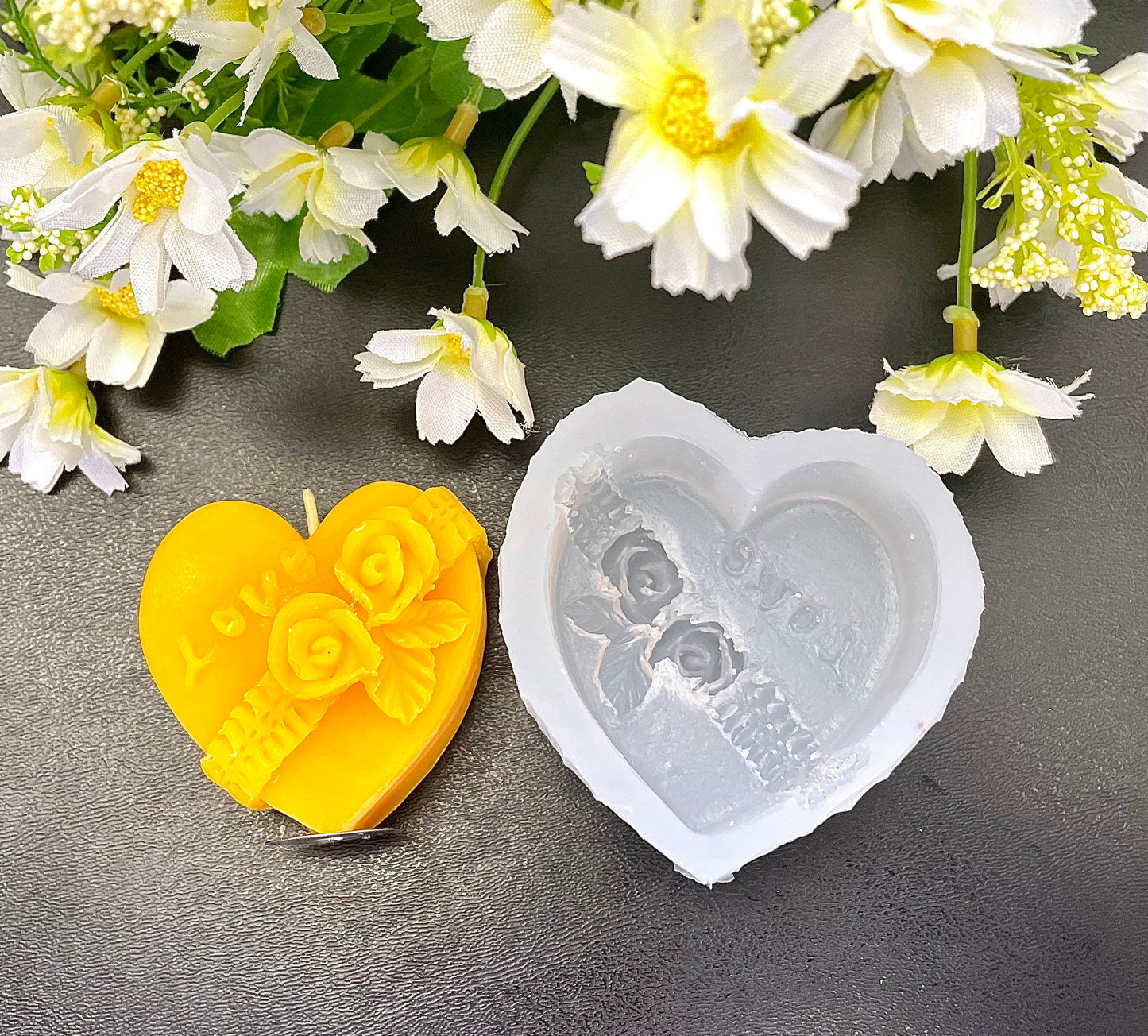 silicone heart mold - candle resin soap mold - Valentine candle mold - Guest soap - rose heart - 2”