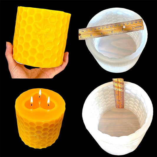 Big silicone honeycomb honeybee pillar mold - round cylinder mold - candle soap resin concrete mold - homemade - 4.75” x5”