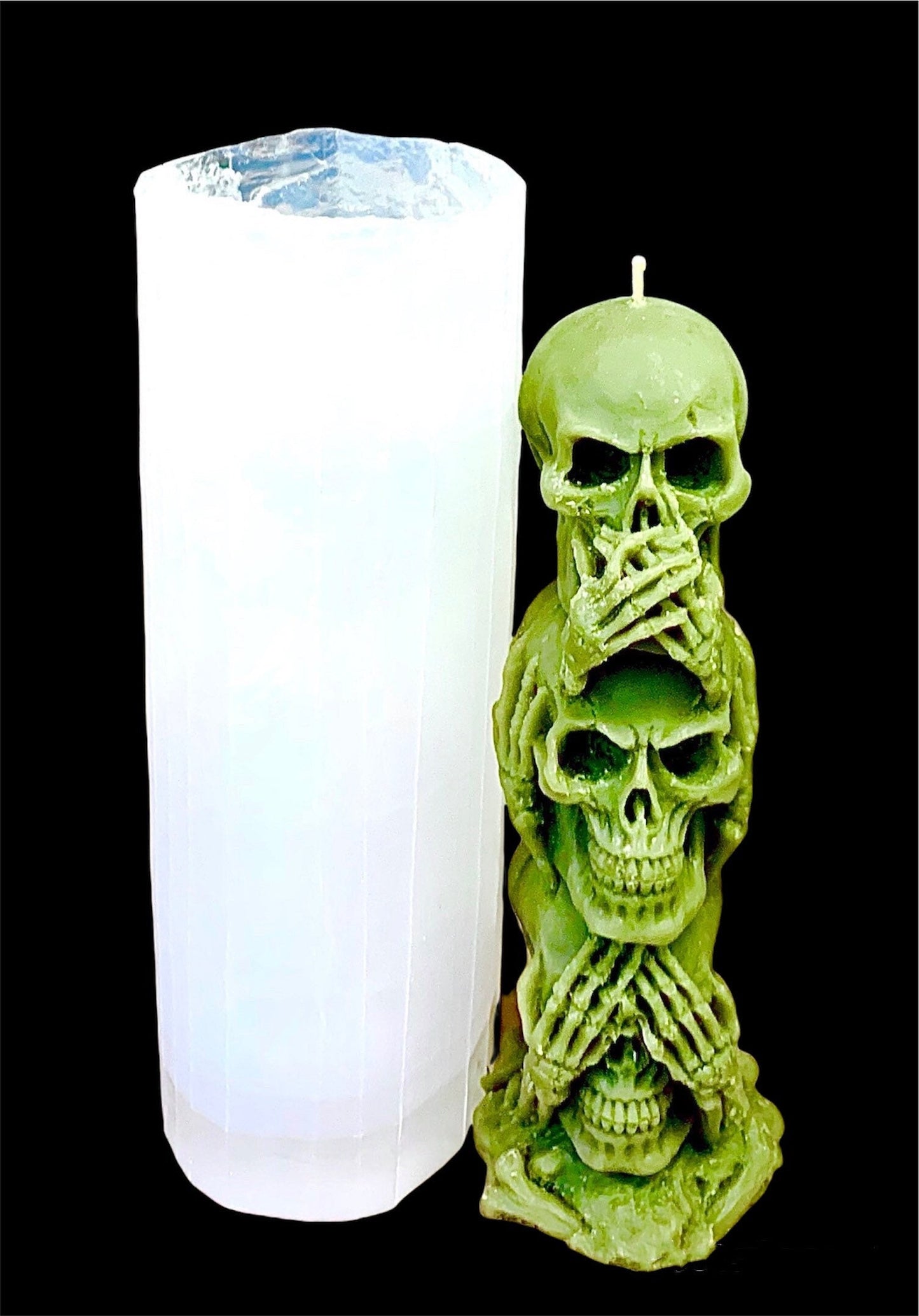 3D Silicone skull Mold - 3 skull heads - skull tower - candle soap resin mold - homemade - halloween candles - 6.5"