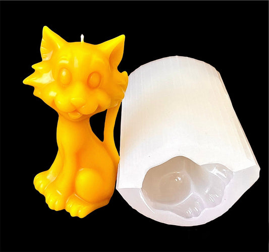 5” 3D Silicone cat kitty feline mold - pillar candle candle - soap lotion bar resin mould - pussy cat mold - homemade