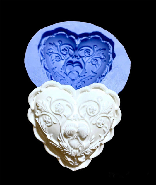silicone heart ornament mold - resin soap mold - Guest soap - floral heart - paper weight