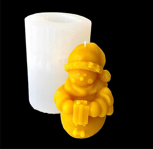 4” chubby snowman with gift mold - 3D silicone candle soap resin mold - Christmas holiday candle mold - food grade