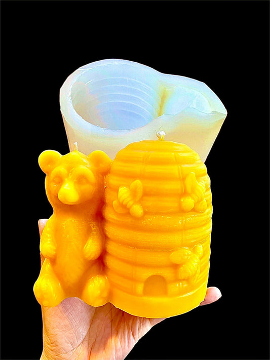 Big Silicone bear and beehive mold - honeybee candle soap mold - homemade