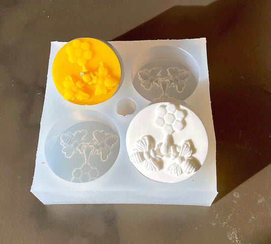 Silicone honey bee Tealight candle Mold - honeycomb candle mold - 4 cavities - wax melt lotion bar - guest soap - a drop of honey
