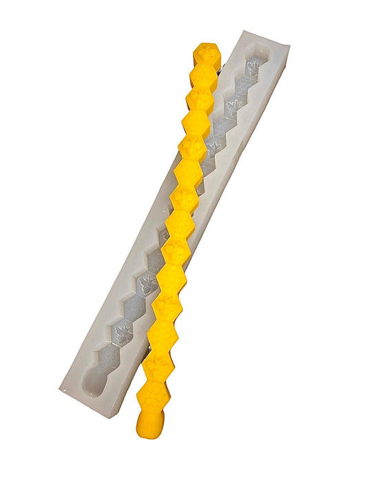 12.5” Silicone honeybee taper mold - single cavity - bee on hex