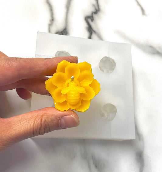 Silicone bumblebee on flower Mold - floating candle mold - 4 cavities - candle wax melt lotion bar - guest soap - resin chocolate mold