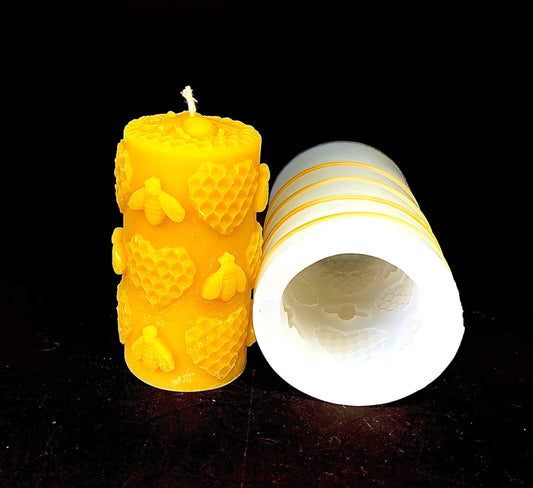 Silicone honeybee Pillar candle Mold - honeycomb  - homemade 4”