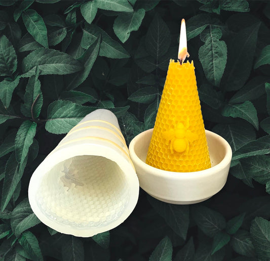5.5” Silicone honeybee honeycomb Pillar candle Mold - cone shaped mold - pyramid triangle mold