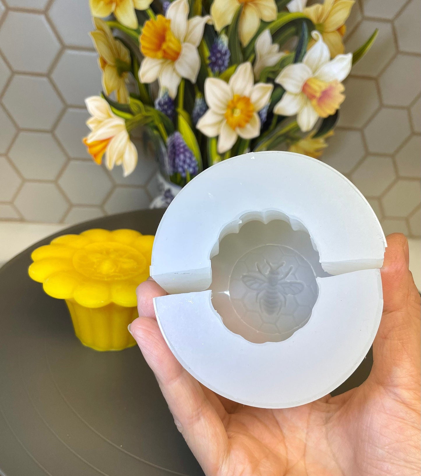 Silicone honeybee candle soap Mold - votive mold - floating flower candle mold - resin mold