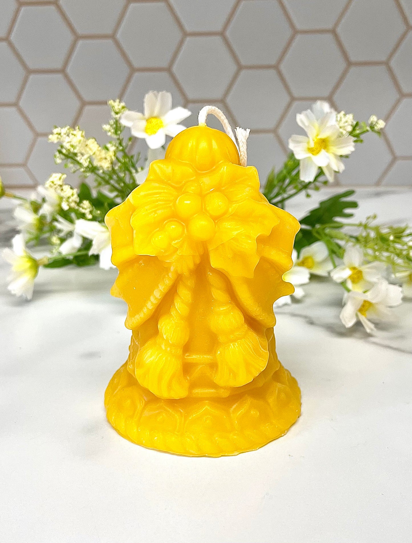 pure beeswax Christmas bell candle - holiday candle gift - artisan candle - candle gift