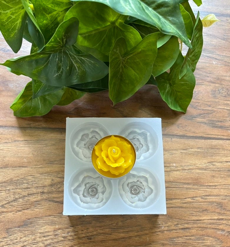 Silicone rose flower Tea light candle Mold - wax melt lotion bar soap mold - rose flower resin chocolate mold