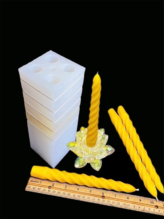 8.5” Silicone twisted taper candle mold -  4 cavity spiral taper candle mold - dinner taper mold - homemade