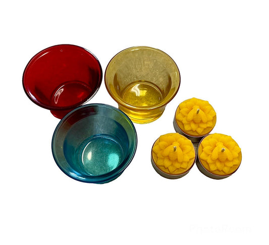 100% pure beeswax tealight candles with glass holders