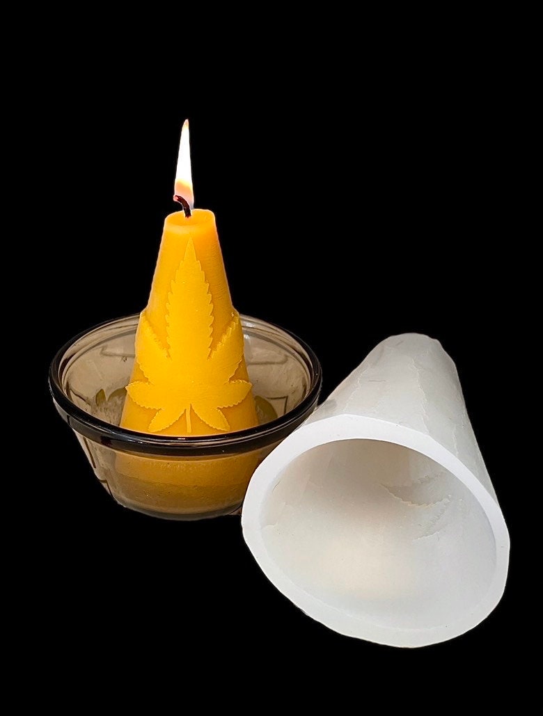 5” cone shaped Silicone candle Mold with marijuana leaf - pillar candle - pot leaf - homemade