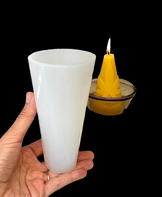 5” cone shaped Silicone candle Mold with marijuana leaf - pillar candle - pot leaf - homemade